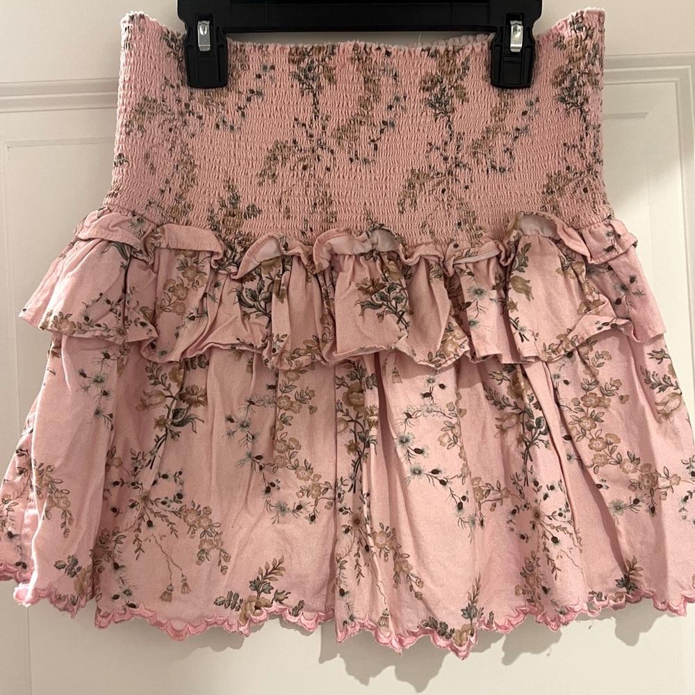 Love Shack Fancy Pink Floral Mini Skirt